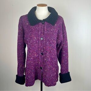 Irish Classical Culture by Rossan Purple Knit Cardigan Popcorn Collar Small